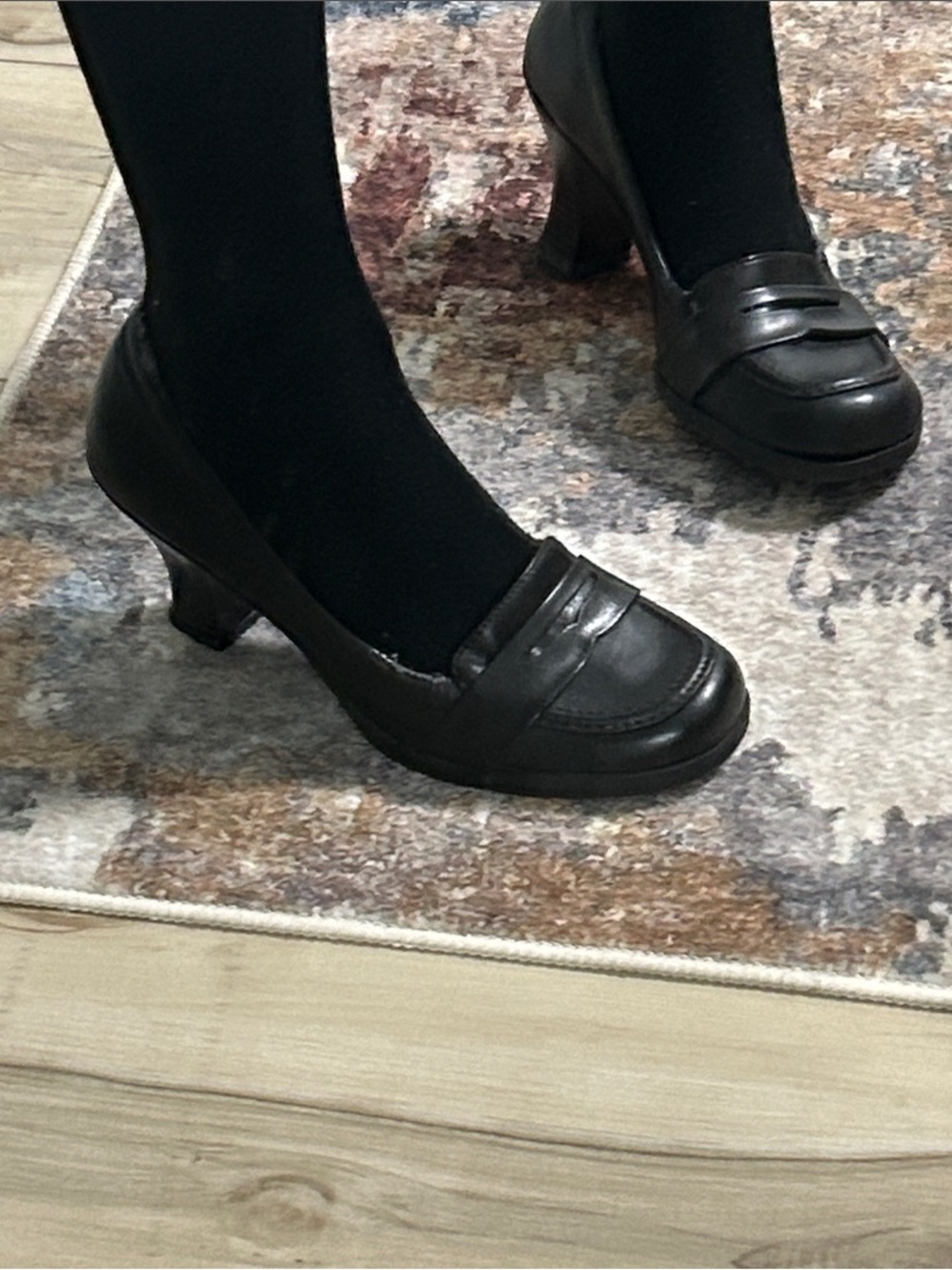LOWER EAST SIDE Black Leather Mid Heel Loafers